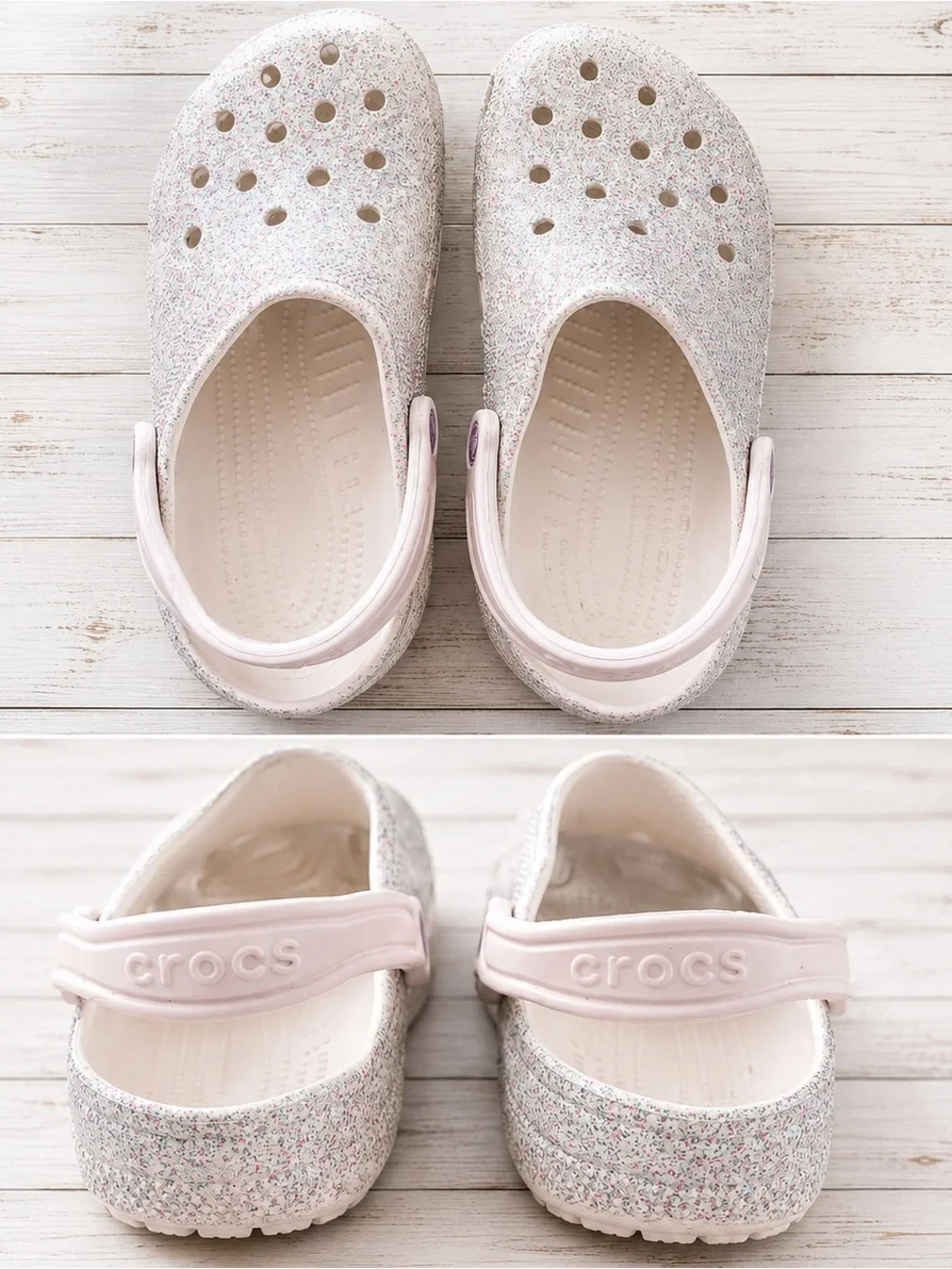Crocs Classic Celebration Glitter Clogs Champagne Kids J6 Women’s 8